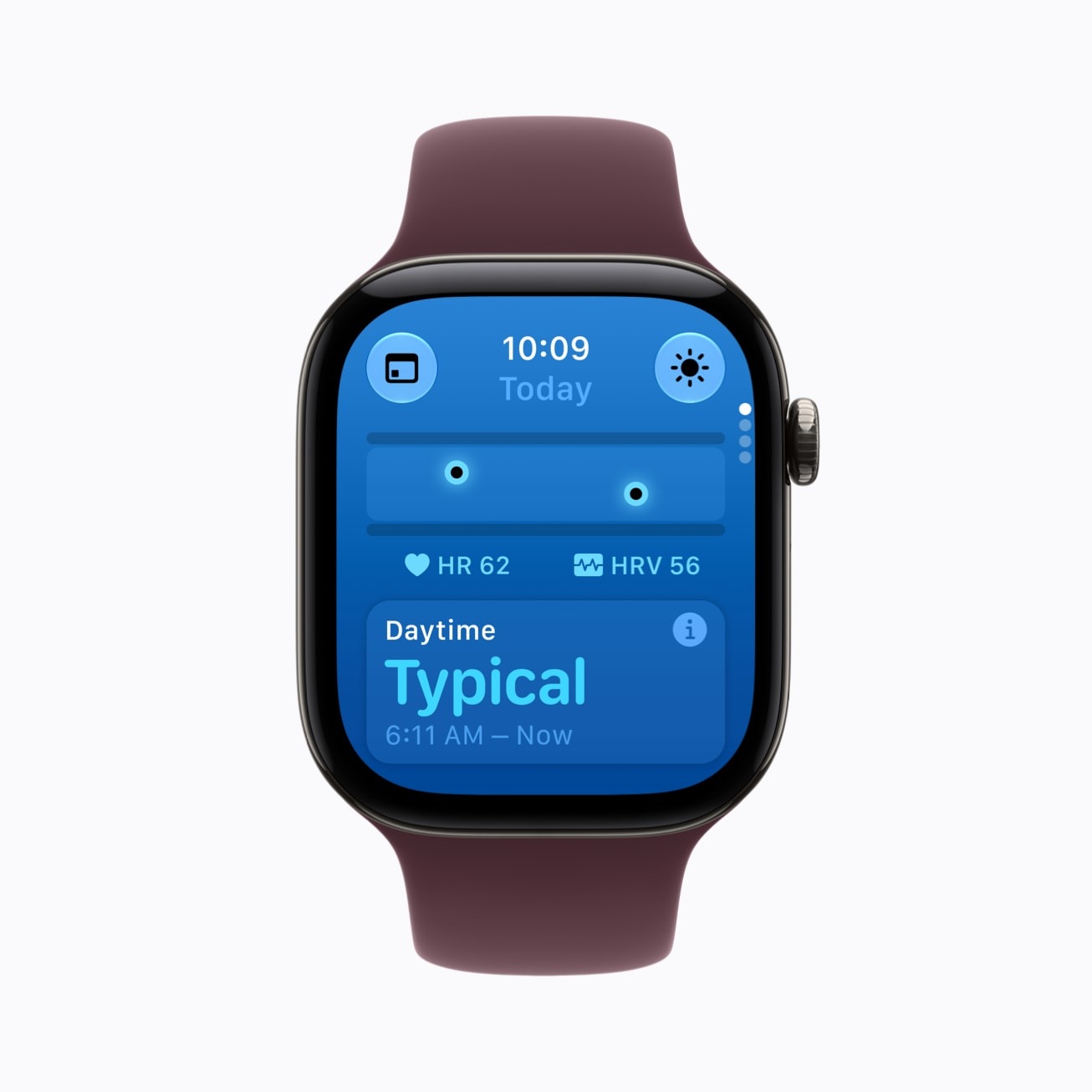 Apple Watch Series 12 shows daytime vitals. · Apple