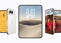 A row of three iPhone Duo devices, with two of them folded and the center one open. Apple Unveils Foldable iPhone Duo with Largest Display in iPhone History