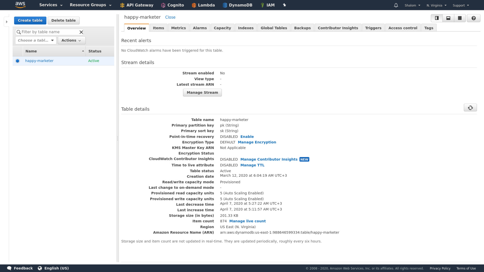 AWS DynamoDB: web console overview